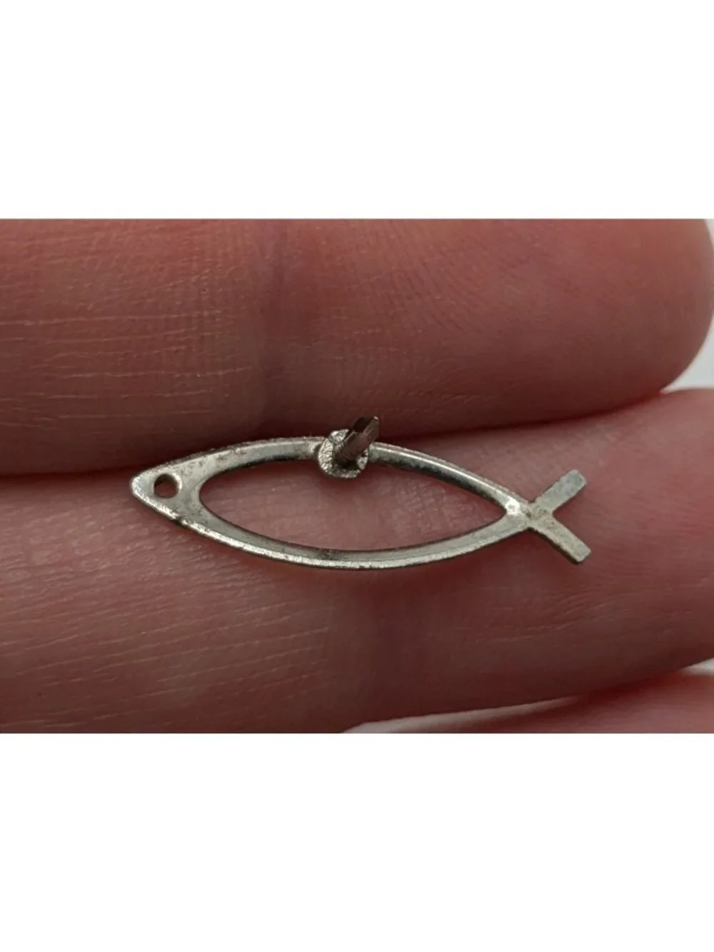 Christian Ichthys Jesus Fish Silver Tone Metal Lapel Pin 1 Inch Light Wear